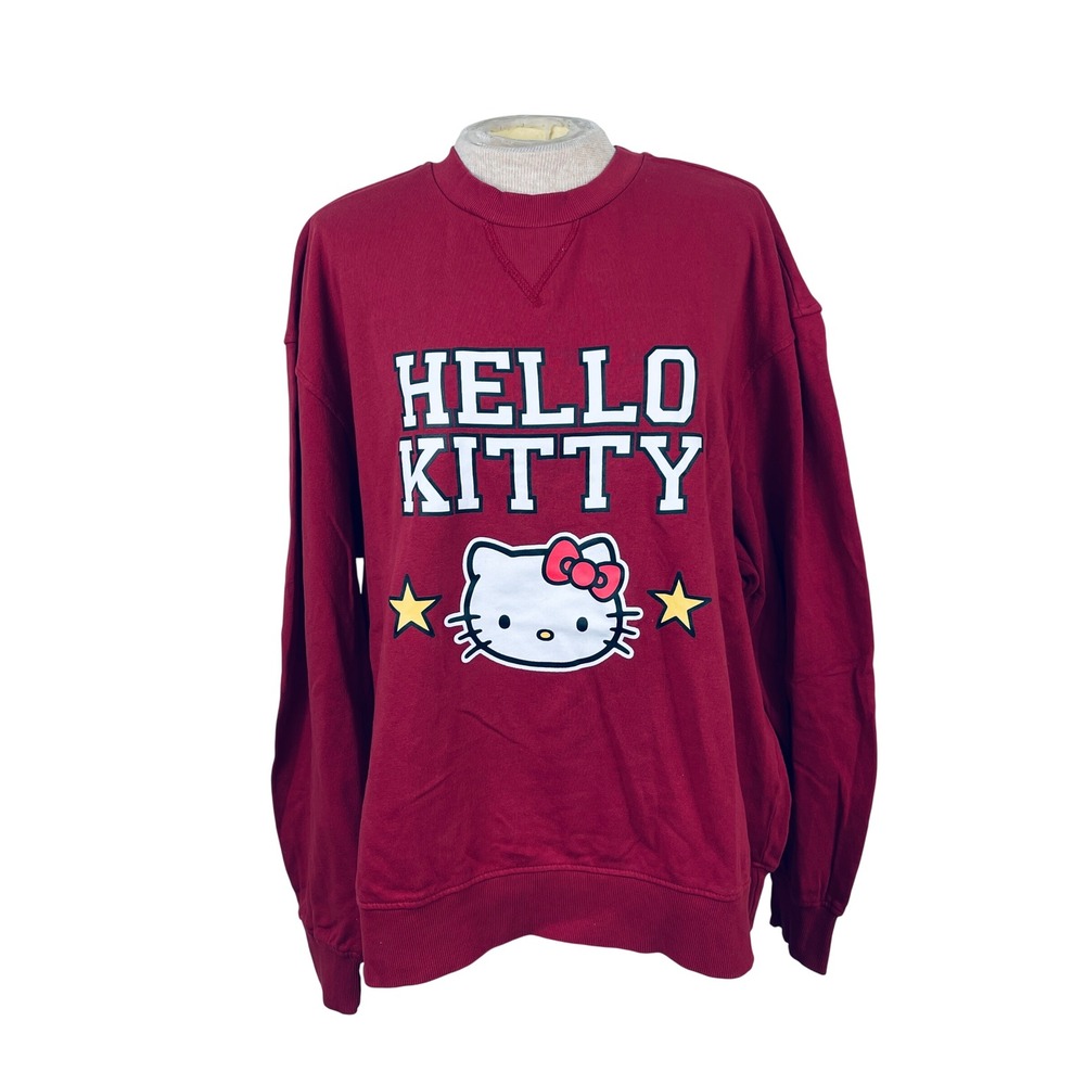 Hello Kitty Sanrio Graphic Sweatshirt  Red Cotton Fleece Large NEW